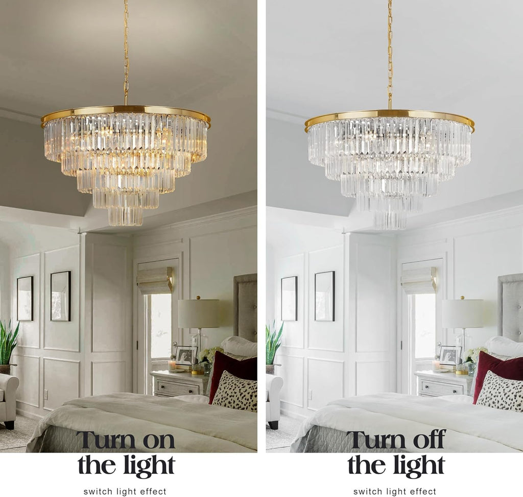 Inspired Odeon Style 10-Light Gold Plated Crystal 5-Tier Modern Chandelier W28"