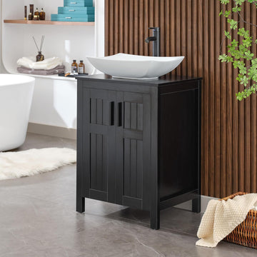 Black 24" Bathroom Vanity with Sink Combo,Modern Freestanding Sink Cabinet,Stylish Bathroom Vanity Cabinet,Grooved