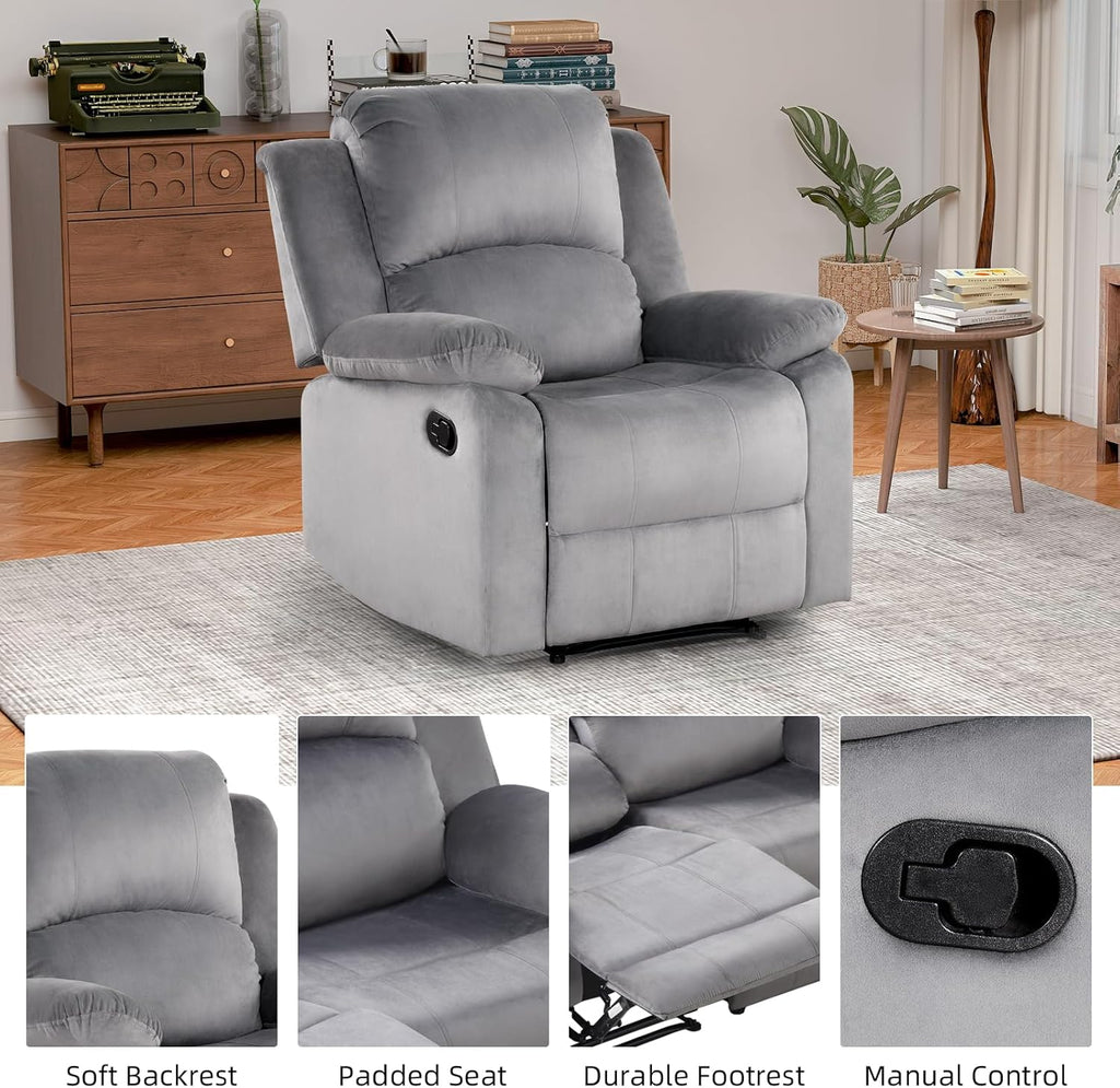 Classic Manual Recliner Chair, Soft Microfiber Recliner Sofa with Overstuffed Arms and Back Single Reclining Couch