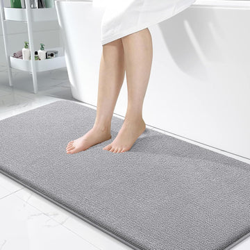 Memory Foam Bathroom Runner Rug 47x24, Absorbent Long Bath Mat, Grey | Soft Quick Dry Bath Rugs, Non-Slip Carpet