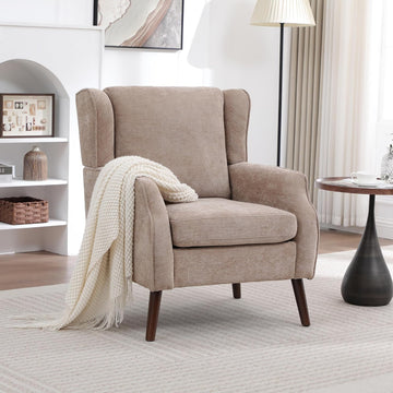 Accent Chair ,Mid Century Modern Wingback Chair ,Upholstered Armchair with Lounge Seat and Wood Legs Apartment Small