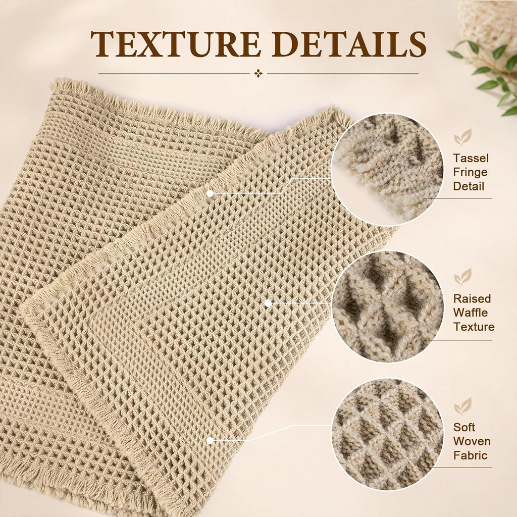 Waffle Bath Mat, Non Slip Bathroom Rugs Mats Set, Super Absorbent Quick Dry Bath Mats , Machine Washable Boho Rugs