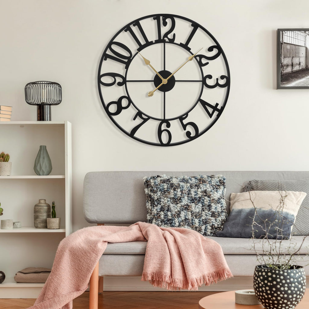 Oversized Wall Clock Decor - 40 Inch Silent Non-Ticking Wall Clocks Battery Operated, Metal Vintage Retro Decorative