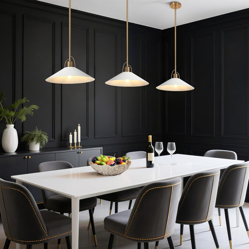 Pendant Lights Kitchen Island, 14'' Gold and White Pendant Light Fixtures, Modern Large Metal Kitchen Pendant