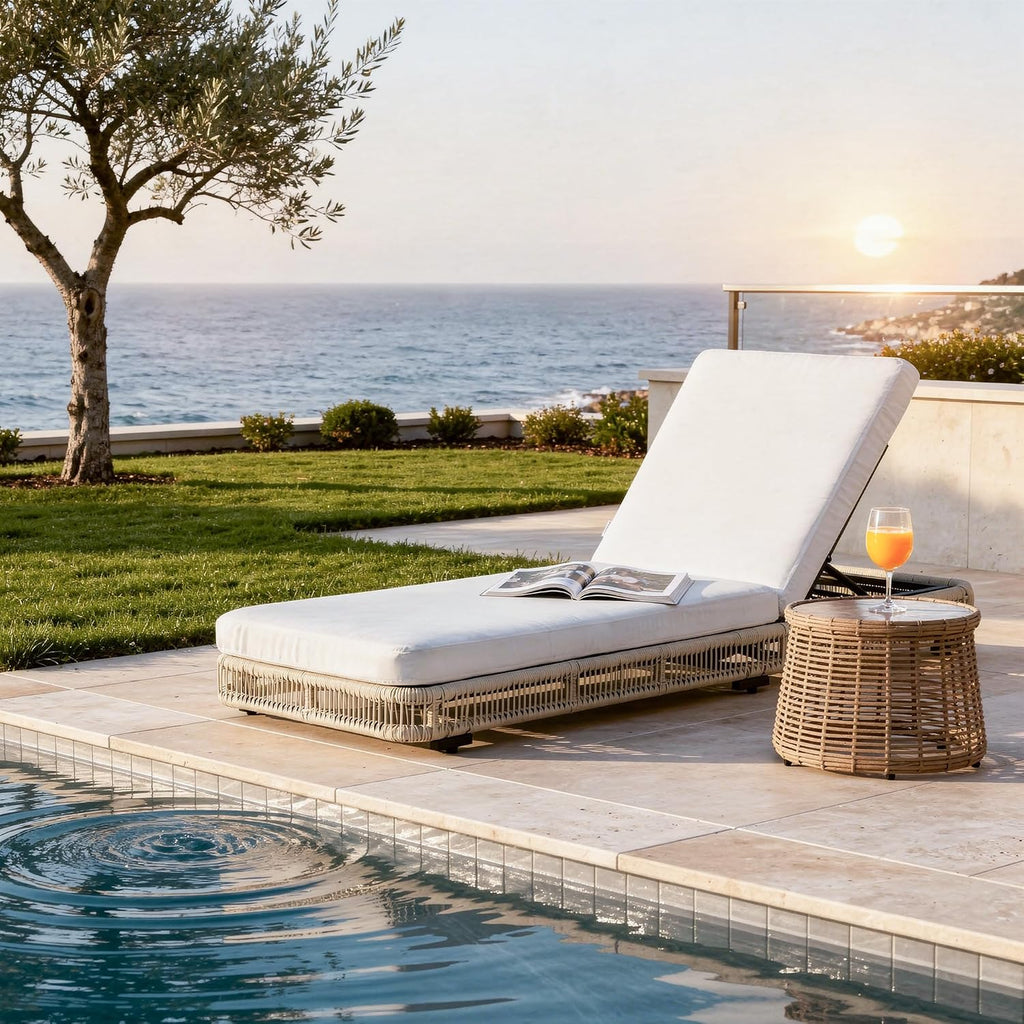 Outdoor Chaise Lounges Set of 2, 5 Adjustable Backrest Patio Lounge Chair, Wicker Rope Outdoor Furniture - Beige