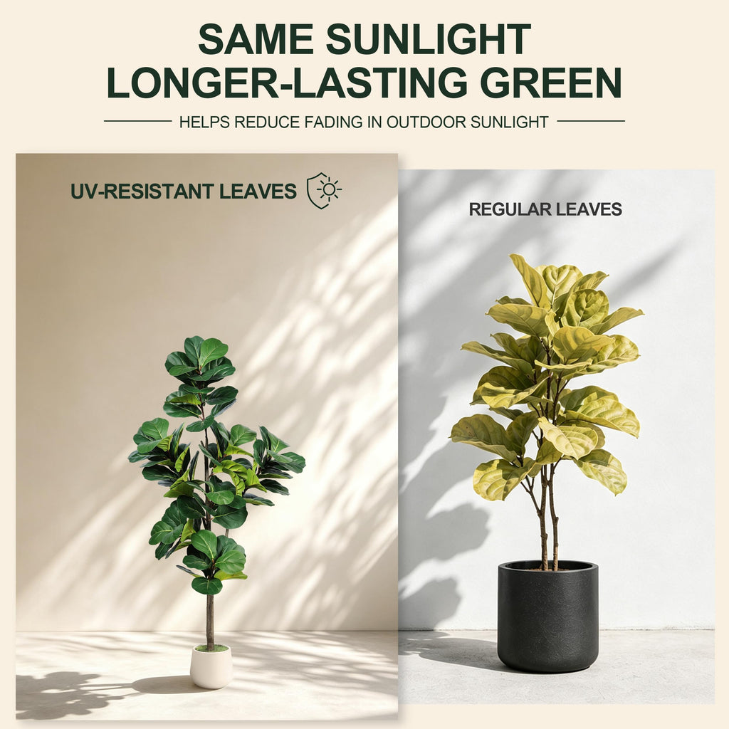 5ft Fiddle Leaf Fig Tree Artificial with White Exquisite Planter
