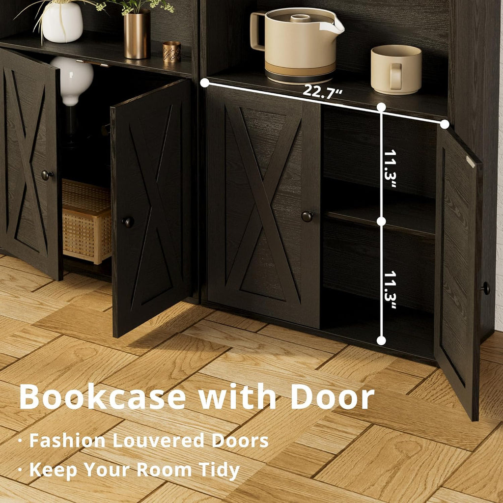 Industrial Bookshelves and Bookcases with Doors Floor Standing 6 Shelf Display Storage Shelves 70 in Tall Bookcase