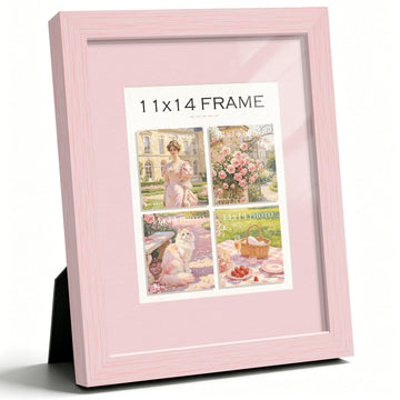 11x14 Blush Pink Picture Frame, Pink 8x10 Mat, Tempered Glass