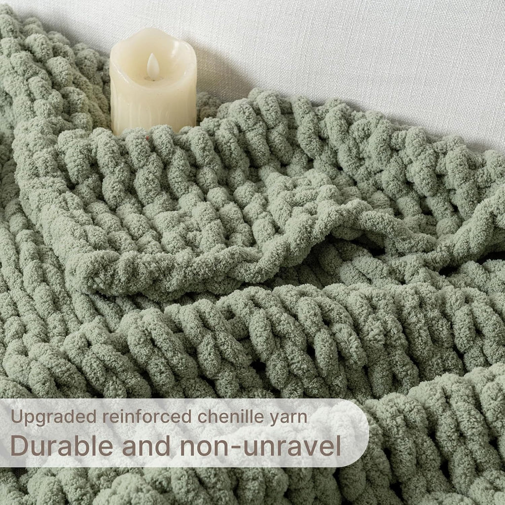 Chunky Knit Blanket Throw, 100% Hand Knit Throw Blanket Handmade Chenille Cable Knit Throw, Stylish Cozy Soft Rope