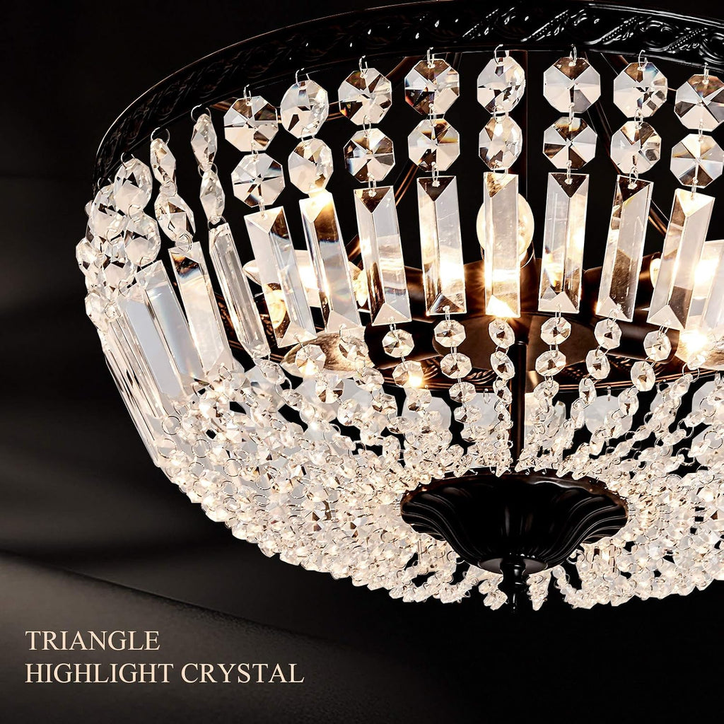 5-Light E12 Round Crystal Ceiling Light Fixture Modern Semi Flush Mount Chandelier Ceiling Lamp for Living Room