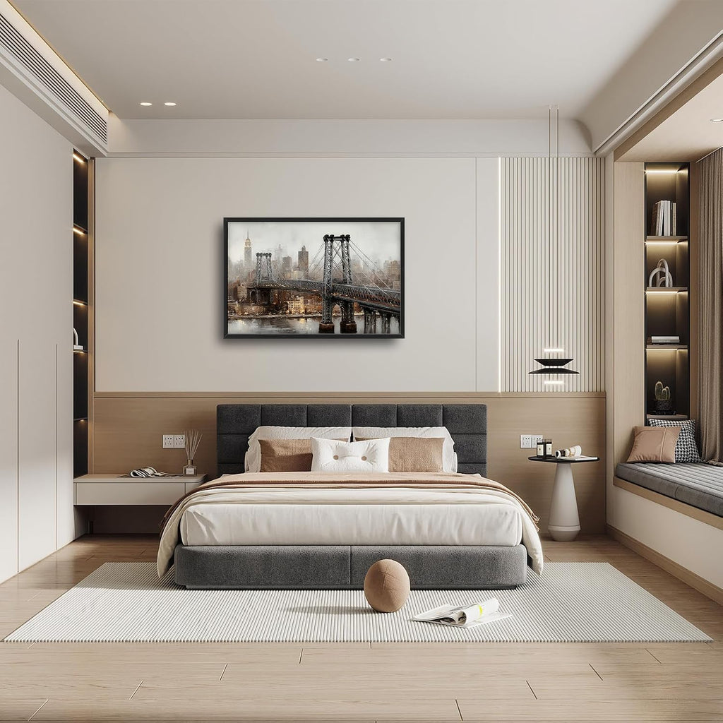 Large New York City Skyline Wall Art Manhattan Bridge Canvas Wall Decor Modern Architecture Oil Painting Pictures