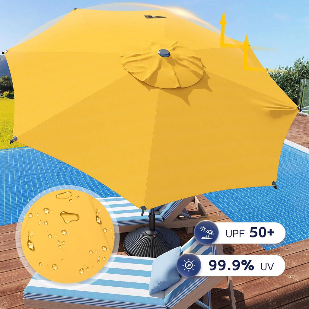 9FT Lyon Outdoor Patio Umbrella Outdoor Table Umbrella with Crank Market Umbrella 8 Sturdy Ribs UV Protection - Yellow