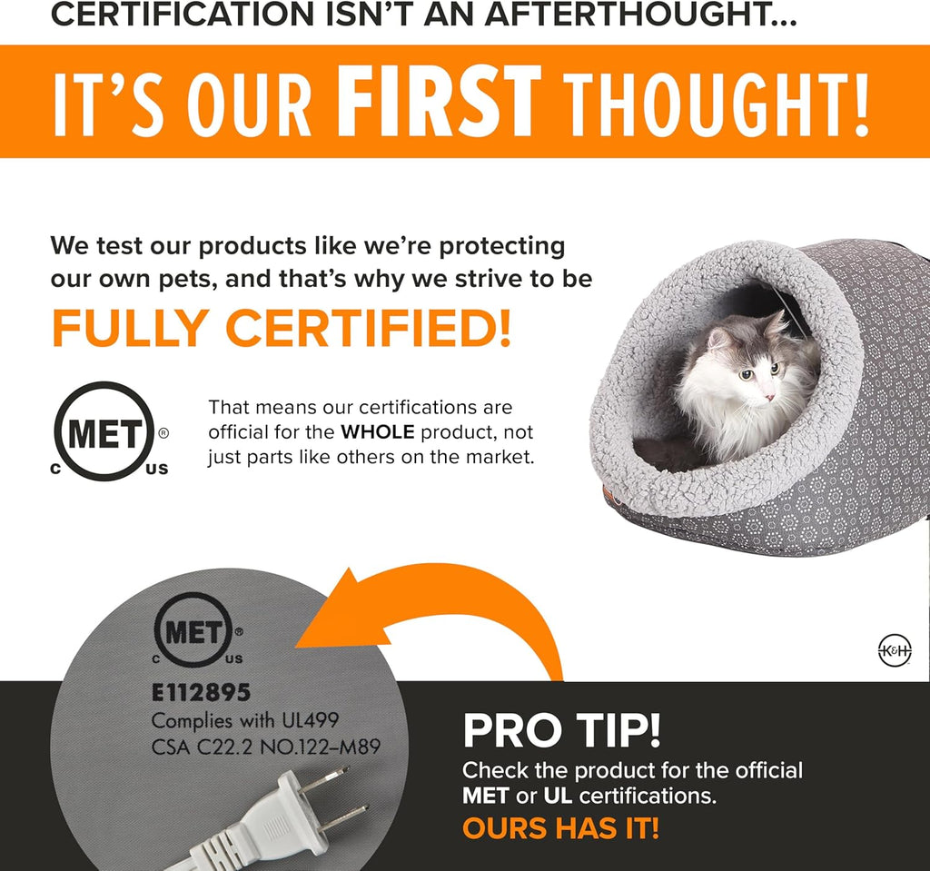 Heated Cat Bed - Thermo-Pet Cave for Large Cats, Indoor Heated Pet Bed for Dogs & Cats, Covered Cave Pet Tent