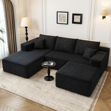 107.5" Cloud Modular Sectional Sofa with 1 Ottoman, Modern Minimalist Upholstered Couches, Comfort U Shaped Sofa, Deep