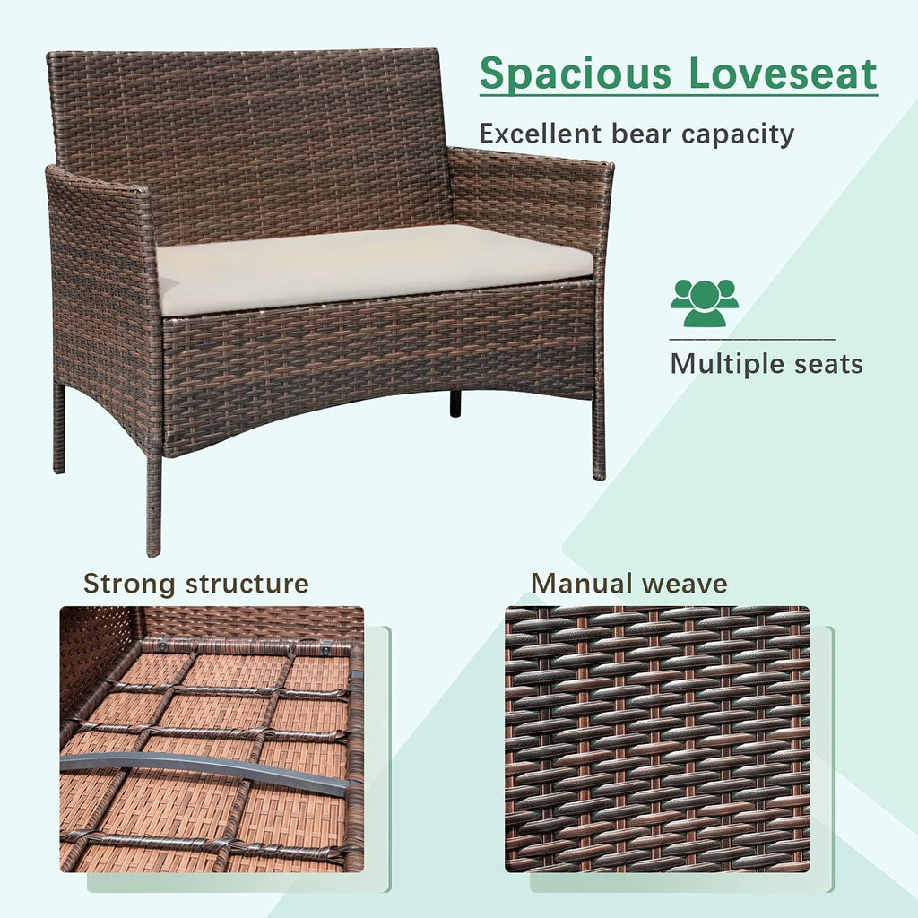 Patio Furniture 4 Pieces Conversation Sets Outdoor Wicker Rattan Chairs Garden Backyard Balcony Porch Poolside