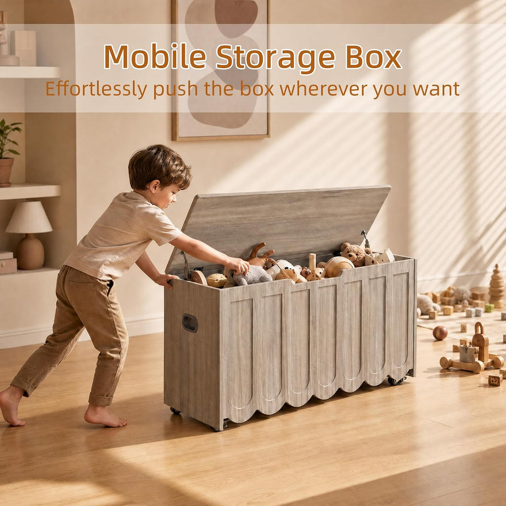 47.2" Storage Bench, Storage Chest with Cushion Seat, 4 Swivel Wheels & 2 Safety Hinges, Wooden Entryway Bench with