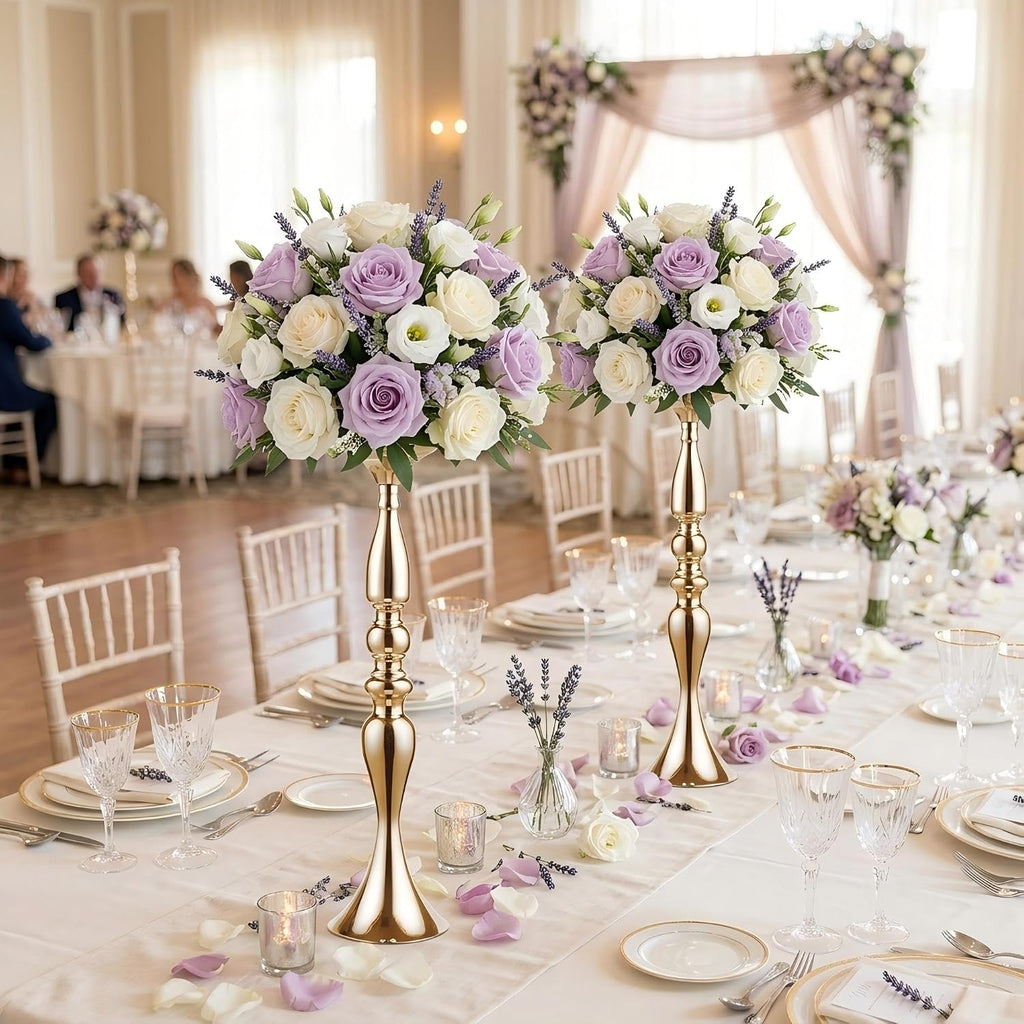 Metallic Vase Centerpiece Stand 2Pcs for Wedding Table Centerpiece Flower Arrangement Tall Pillar Candle Holder, Gold