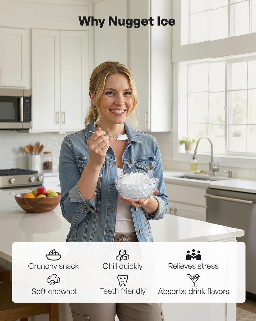 Nugget Ice Maker Countertop with Handle, Ready in 4 Mins, Max 40lbs/24H, Chewable Ice, Self-Cleaning, Portable Sonic