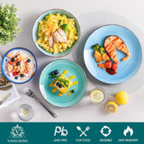 Bonita Stoneware Dinnerware Sets 24 Pieces Service for 6, Hand-Painted Spiral Dishes Set