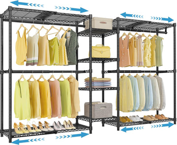X3 Expandable Heavy Duty Clothes Rack Closet Organizer System Black | Large Freestanding Clothing Rack with