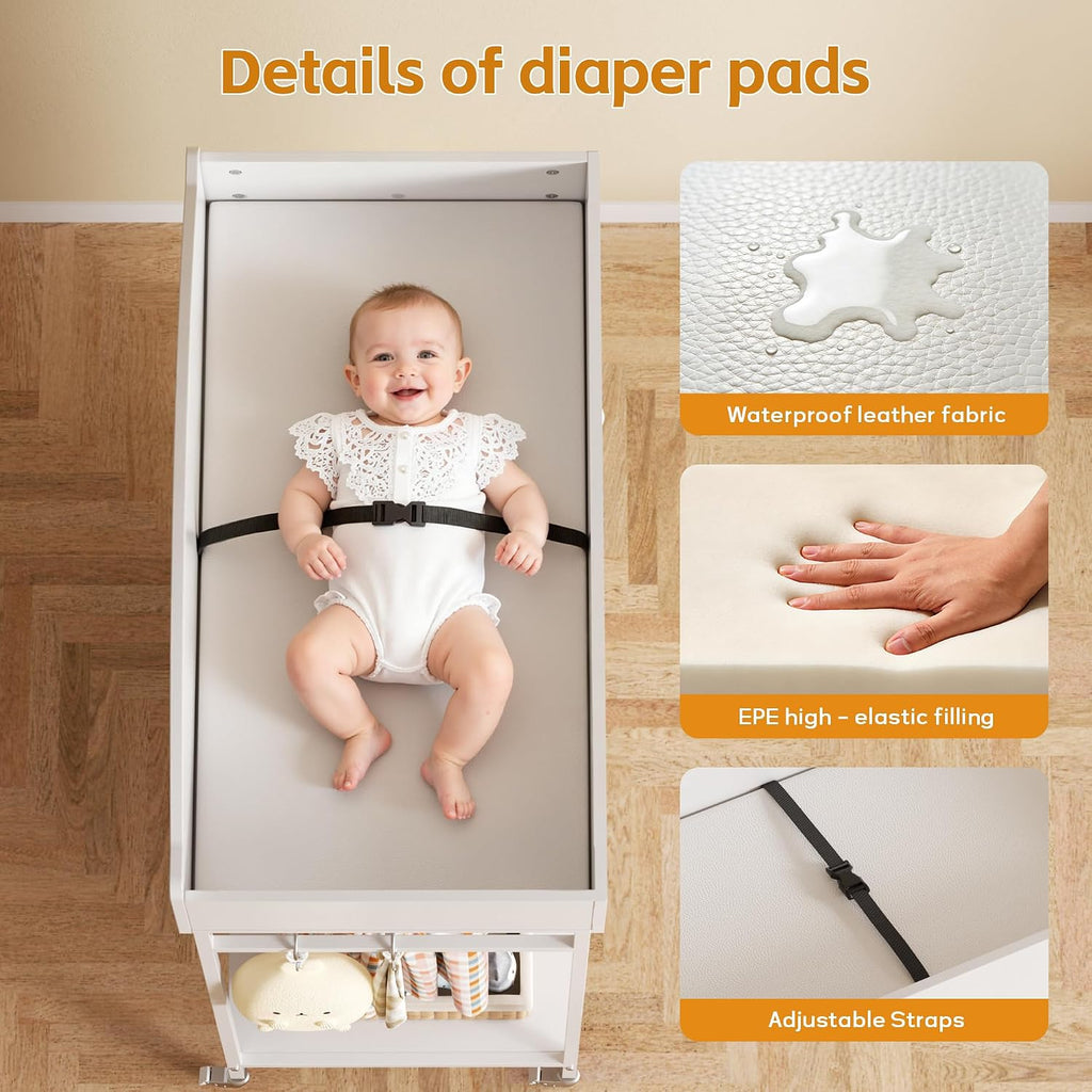 Changing Table Dresser with Clothing Rack and Storage Shelf,3-Drawer Baby Dresser with Changing Table Top,Diaper