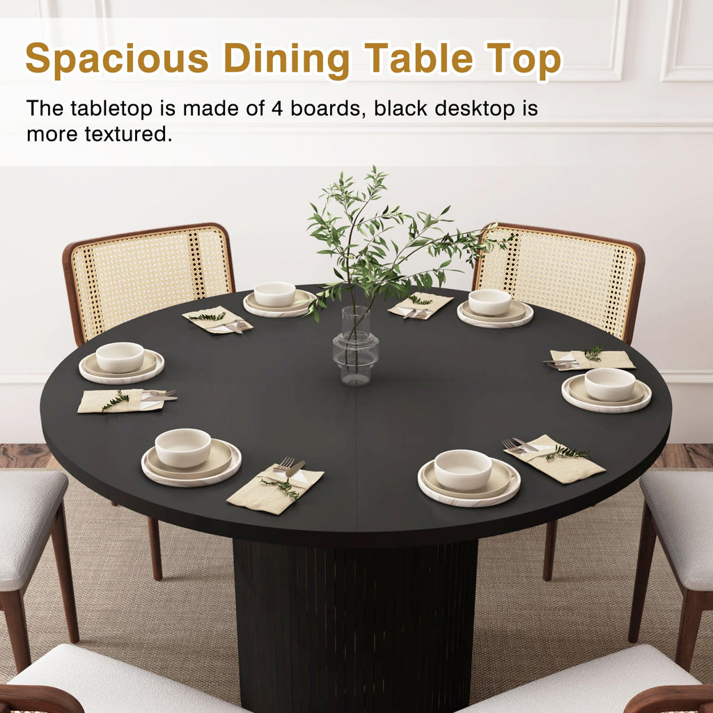 Round Dining Table for 4, Modern Farmhouse Kitchen Table, 47 Inch Small Circle Dining Tables with Wood Strip Base