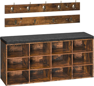 Shoe Storage Bench with Cushion, 39.4" L Entryway Bench with 12 Cubbies, Entryway Hall Tree with Storage, Shoe