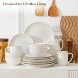 16 Pieces Dinnerware Sets, Modern Relief Design Plates and Bowls Sets, White Dish Set for 4