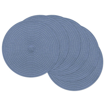 13" Round Braided Placemats Set of 6, Dusty Blue Washable Place Mats
