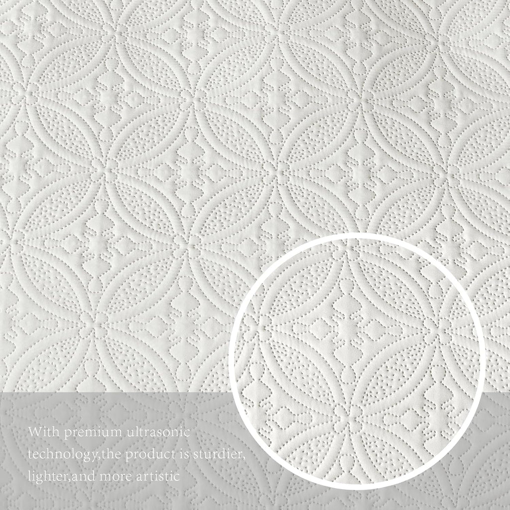 King/Cal King Quilt Set Cream, Microfiber Lightweight Bedspreads, Ultrasonic Embossed Solid Coverlet, Thin Bedding