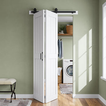 Bifold Barn Door 40'' x 84'',Bi-Fold Sliding Closet Doors with Hardware Kit Included,44'' Track Kit 
