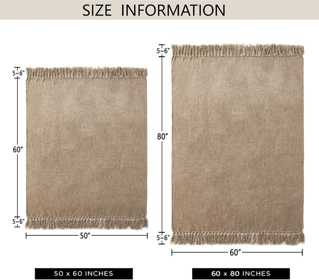Chenille Throw Blanket, Soft Cozy Throws with Fringe Tassel, Lightweight Knitted Decorative Boho Blankets, Taupe