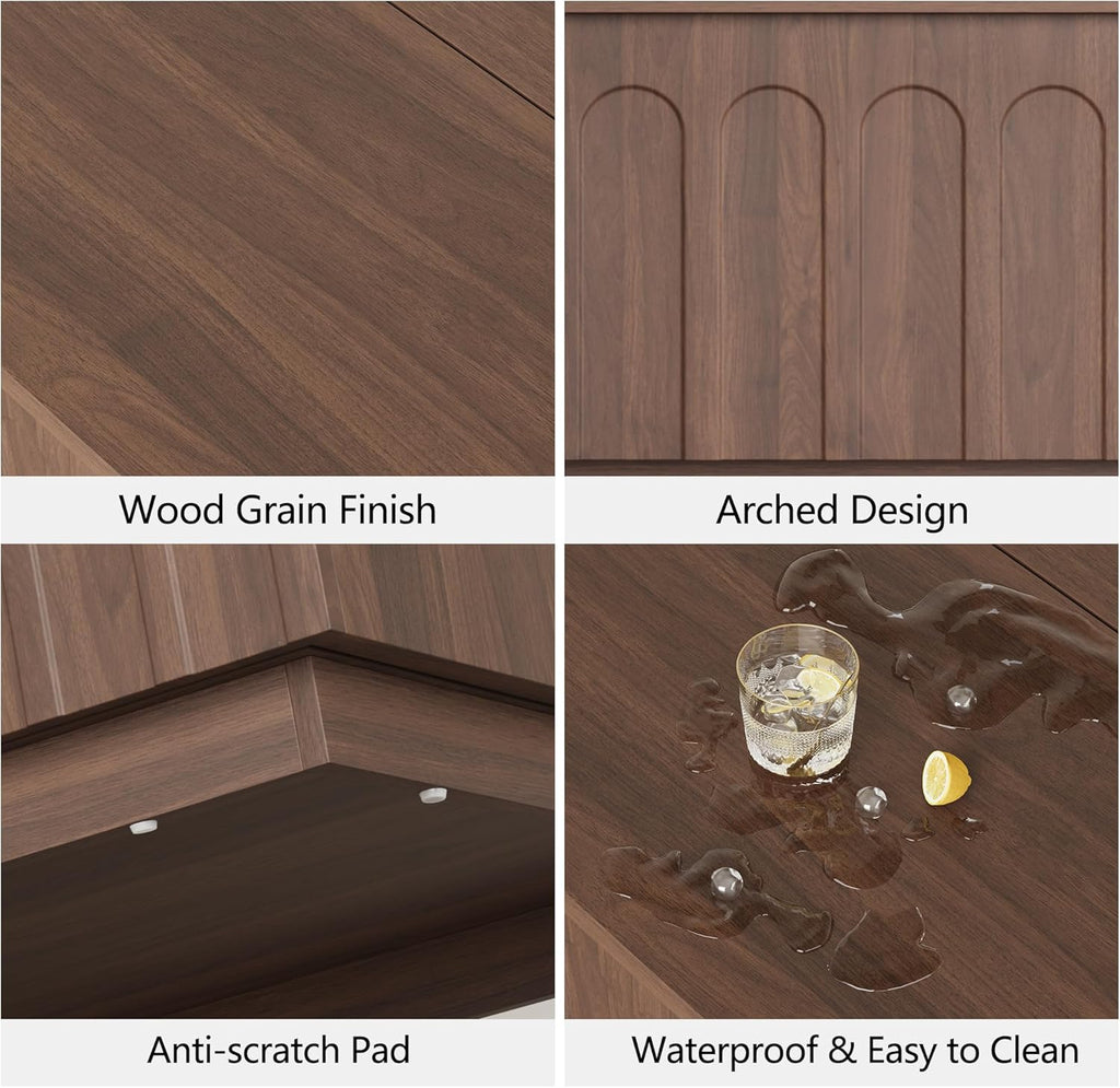 TV Stand for 75 Inch TV and Coffee Table Set of 2, Arched Design with Wood Grain Finish, Media Console with Adjustable Shelves, 67" Entertainment Center for Living Room Bedroom,Walnut