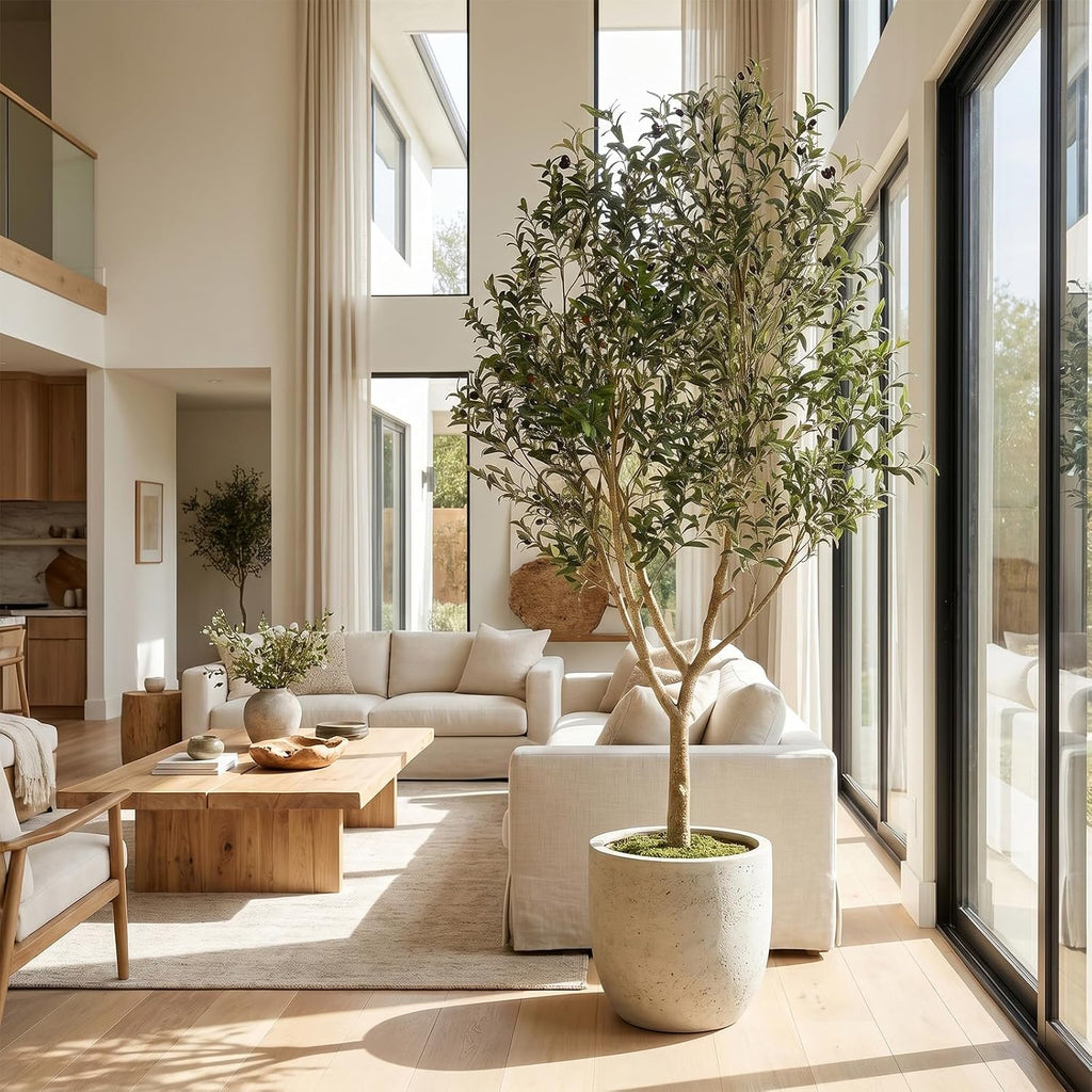 Olive Trees Artificial Indoor, 8ft Tall Faux Olive Tree with Natural Branches and Realistic Leaves, Artificial Olive