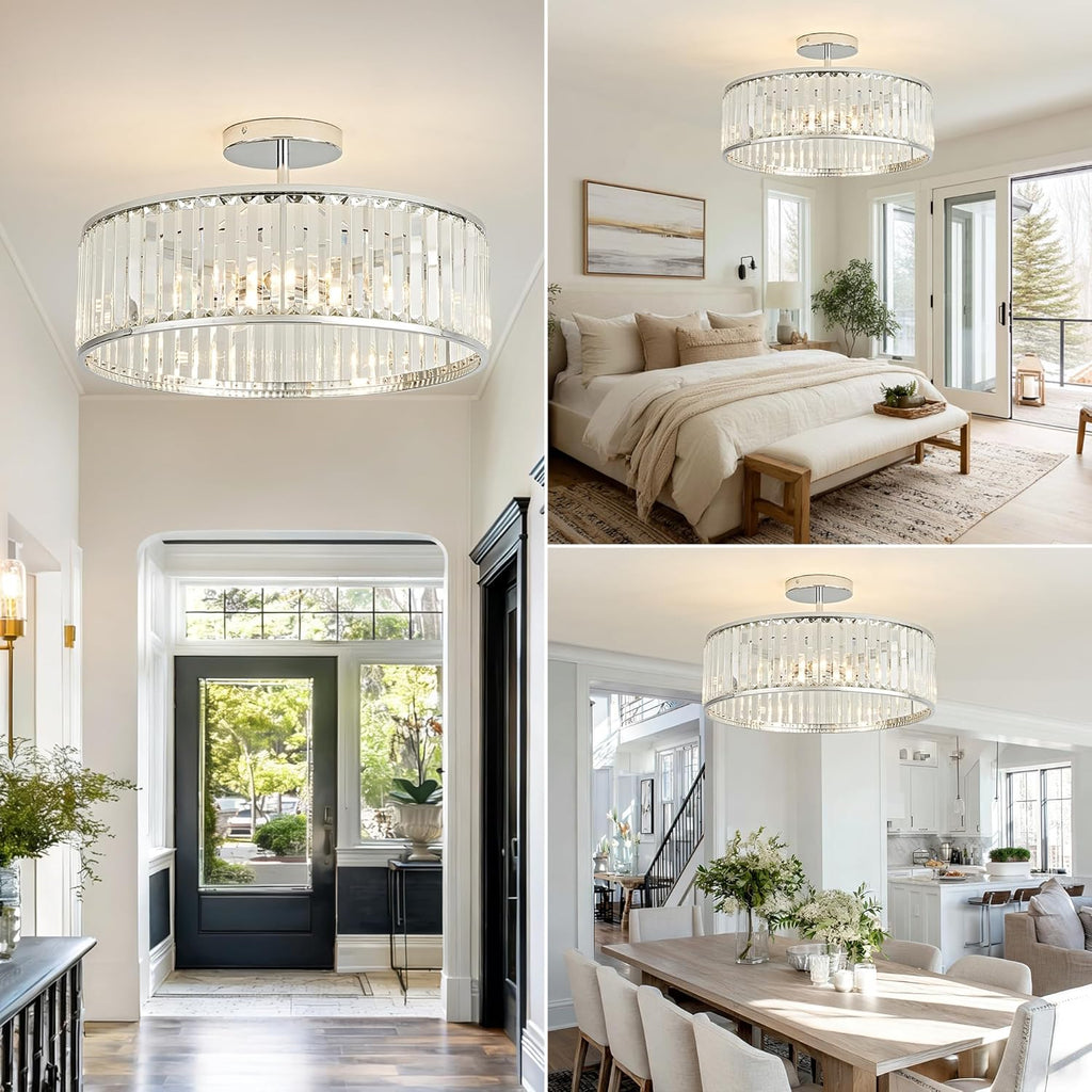 19.7" Modern Crystal Chandeliers Semi Flush Mount Ceiling Light, Large Round Crystal Chandelier Ceiling Lights