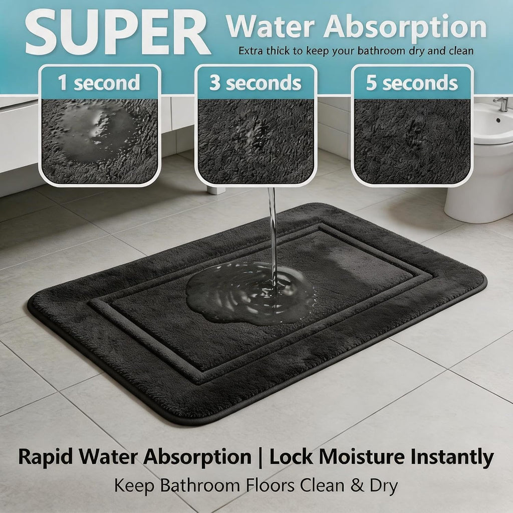 Bathroom Rugs Set 3 Piece Memory Foam Bath Mats Non-Slip Bath Rug Set ,Washable Bathroom Mats,Absorbent Shaggy Rug