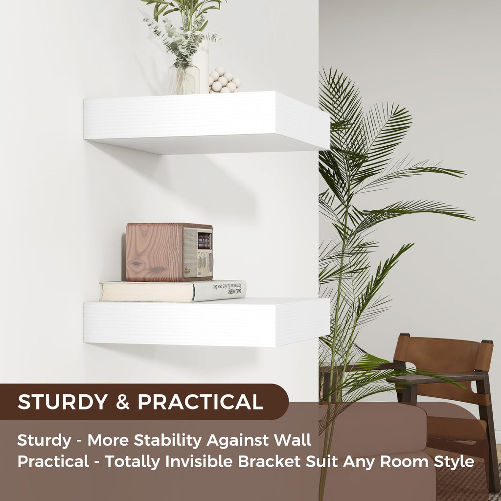 12 Inch Floating Shelves for Wall, Square Storage Shelves, White Finish