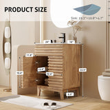 24-Inch Mid-Century Bathroom Vanity with Sink – Freestanding Cabinet with Wood Stripe Design, Adjustable Shelf, Light Walnut