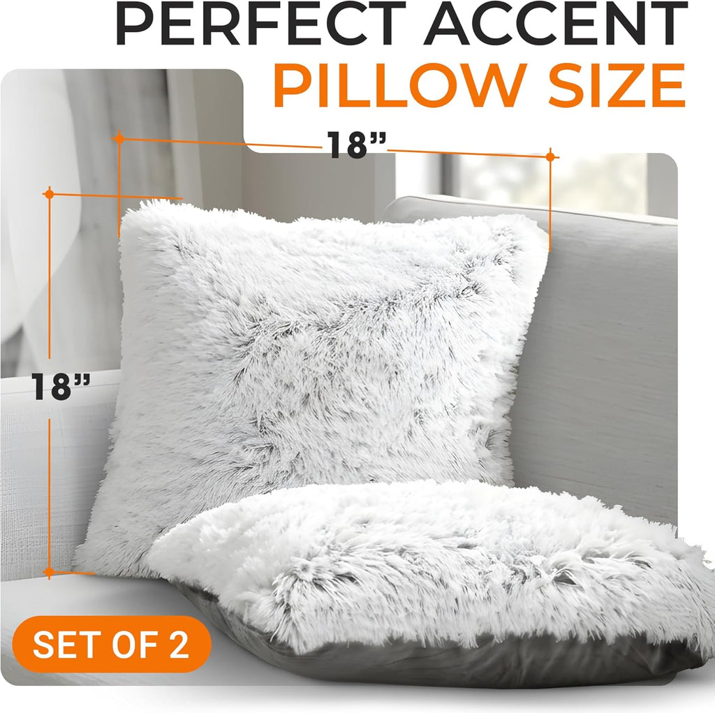 Throw Pillows, Soft Shaggy Throw Pillows with Inserts Included, Cozy Long Hair Faux Fur Pillows - Set of 2-18" x 18"