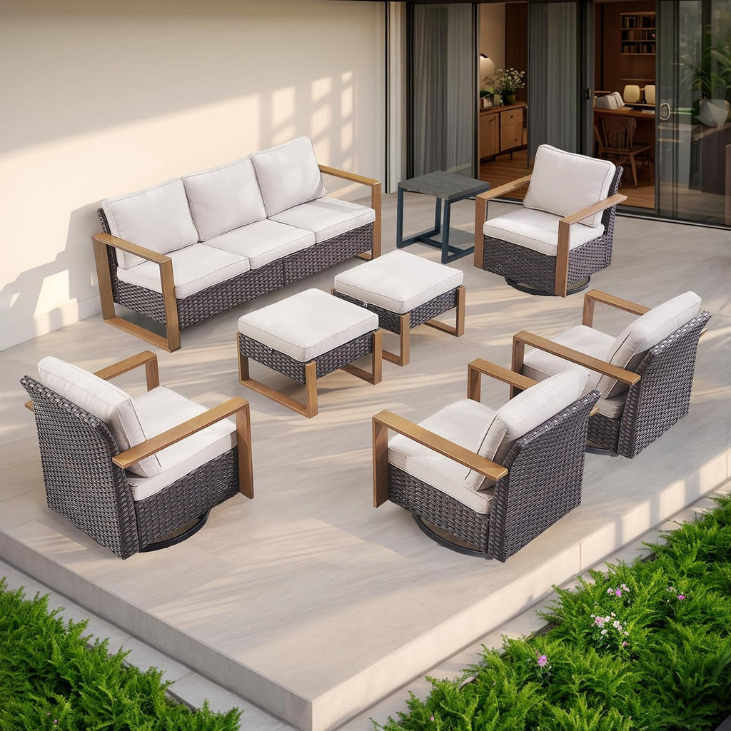 Outdoor Couch Wicker Patio Sofa, Rattan Patio Furniture Sofa with Sturdy Frame,All-Weather PE Wicker,Wide