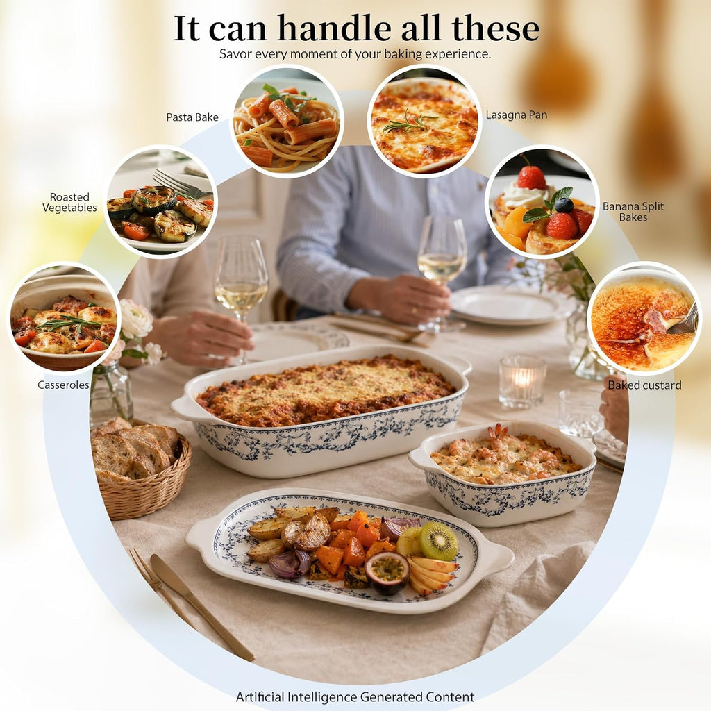 Ceramic Casserole Dish with Lids for Oven, Large Dish with Lid and Small Ceramic Casserole Dishes with Lid, Bakeware