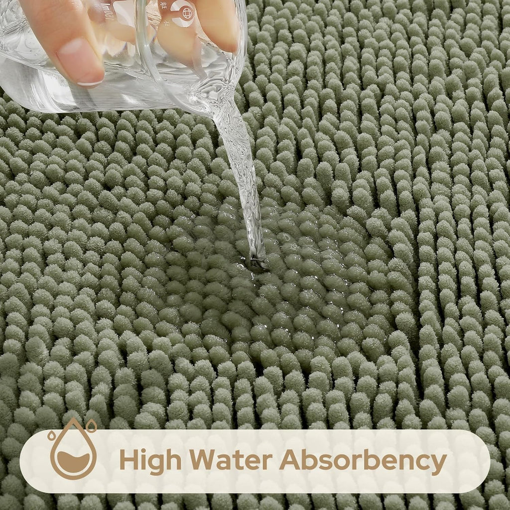3 Pieces Bathroom Rugs, Ultra Soft Non Slip Absorbent Chenille Toilet Bath Mat Set (Sage Green)