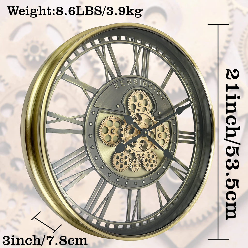 Real Moving Gears Wall Clock Large Modern Metal Clocks Decor, Industrial Steampunk Unique Vintage Rustic Decorative