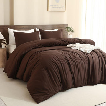 Earthy Brown Comforter, Neutral 3 Pieces Comforter Set, Lightweight Solid Bedding Set