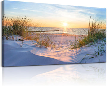 Wall Decor Large Canvas Wall Art Modern Office Pictures Blue Sun Beach Grass Ocean Landscape Paintings Canvas Art