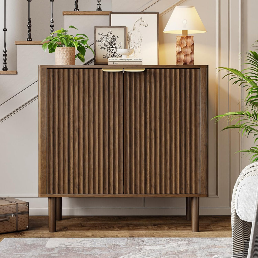 Sideboard Buffet Cabinet with Storage, Modern Fluted Accent Credenza with Doors & Adjustable Shelves