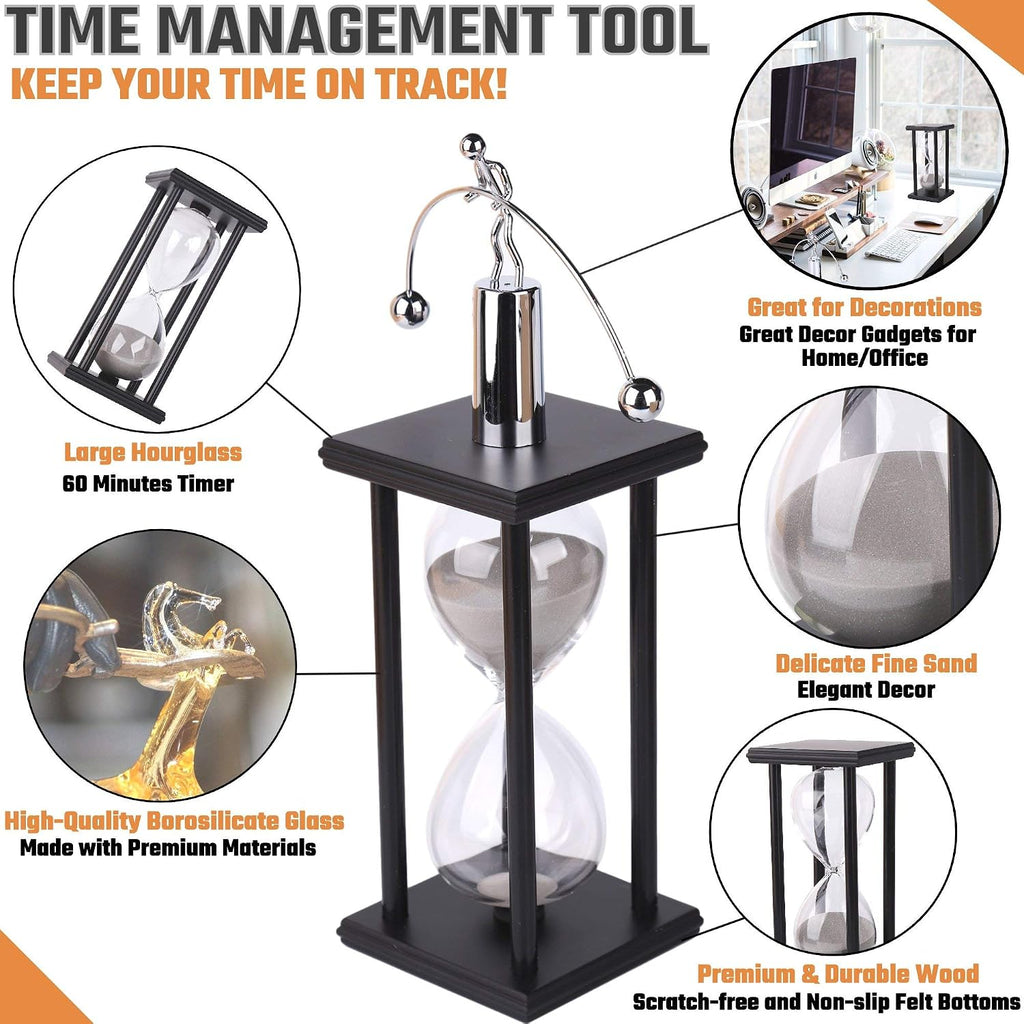 Decorative Sand Timer Clock Hourglass -with Balance Physics Motion Desk Toy Sculpture -(Light Gray) 60 Minute - Set of 2