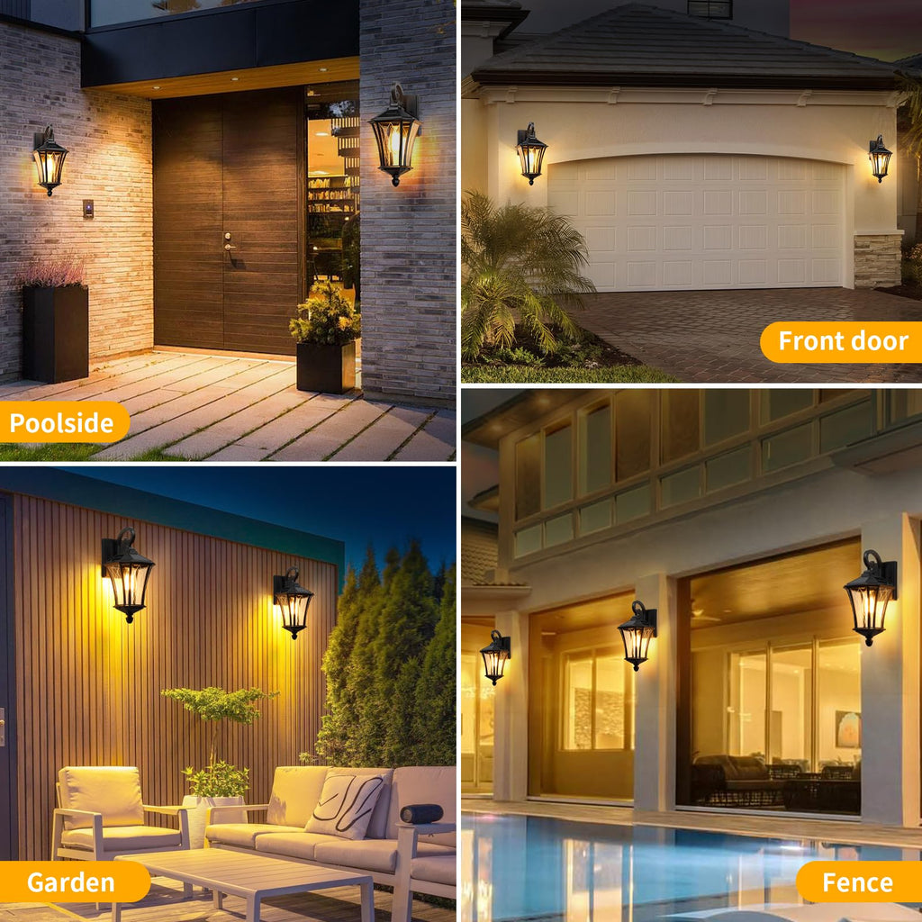 16" Solar Wall Lights, Dusk to Dawn Solar Porch Light, Black, 1 Pack