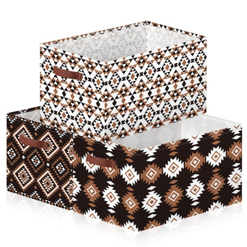 3 Pack Western Aztec Geometric Storage Bins Boho Rustic Laundry Basket