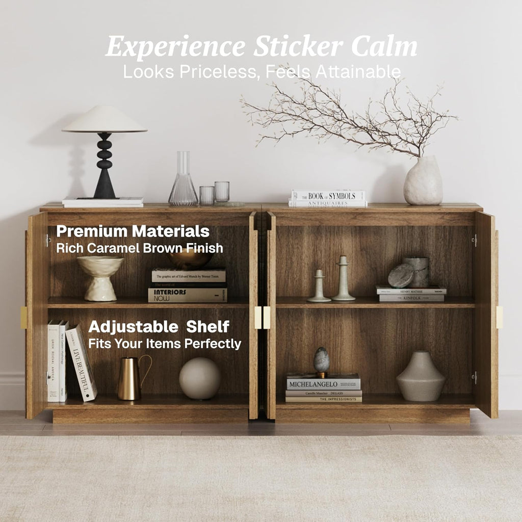 Set of 2 Modular Fluted Sideboard Buffet Cabinet with Storage